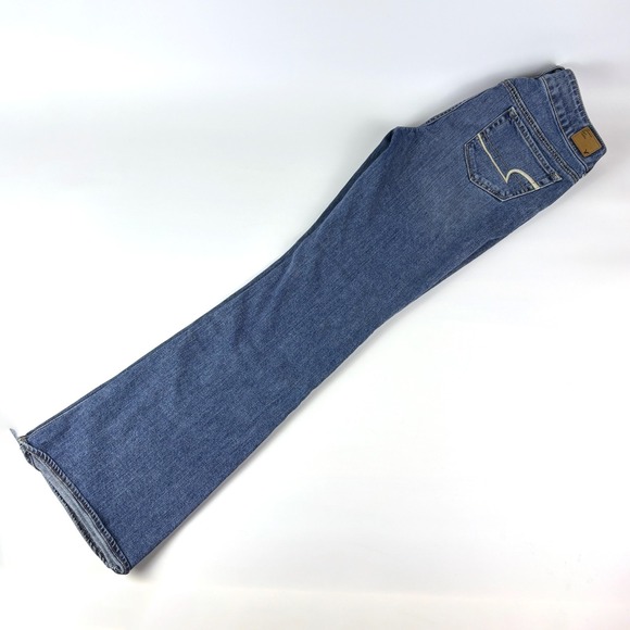 American Eagle Artist Jeans Sz 10 Long Blue Wide Leg Flare Low Rise Stretch Sk8 - Picture 4 of 16